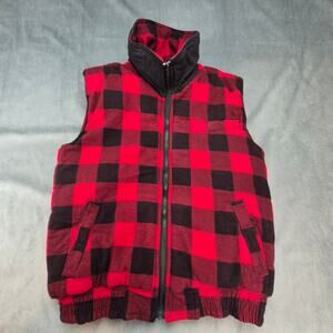 Vintage Hugo Valentino Mens Vest Size M Red Buffalo Plaid Reversible To Black